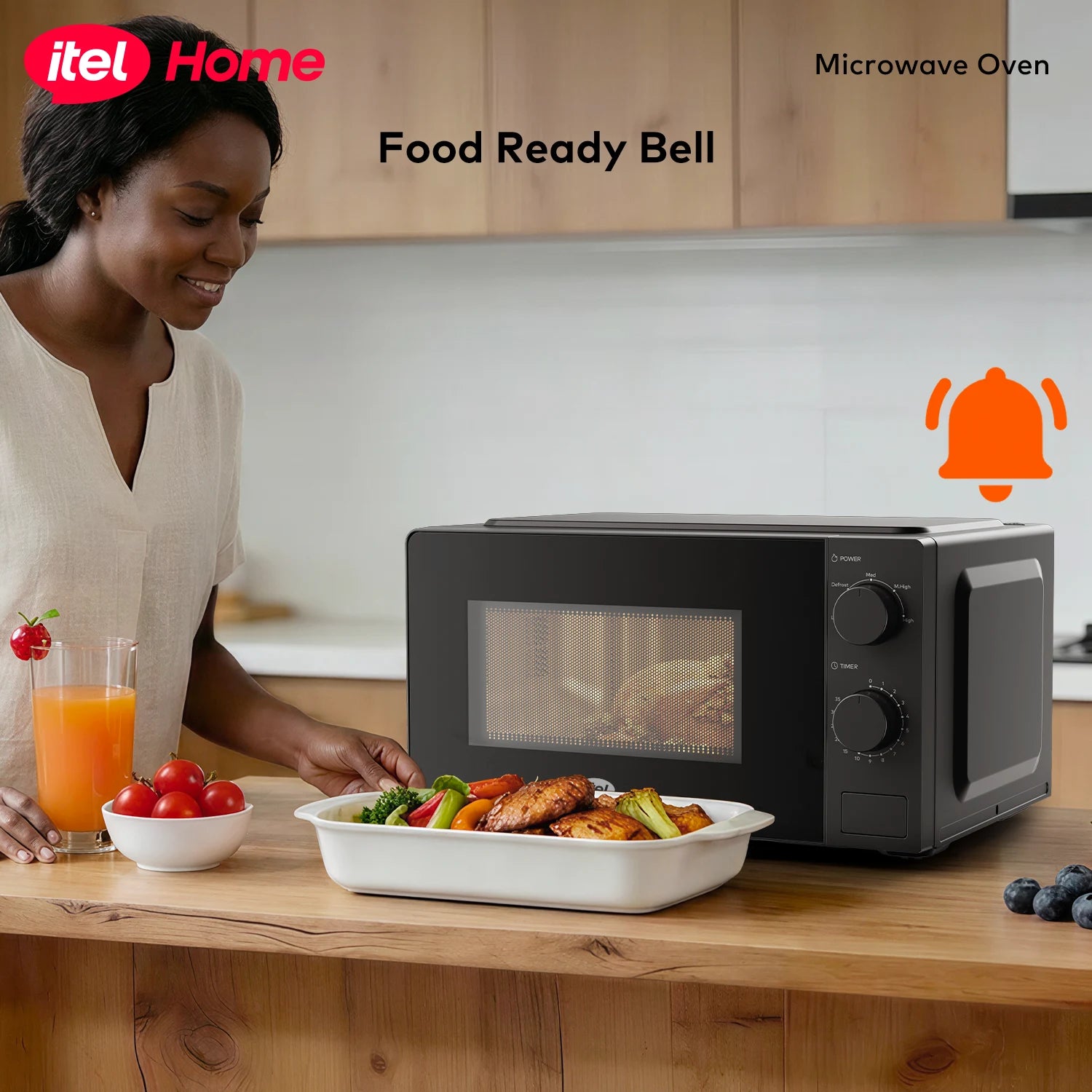 itel 20L Microwave Oven (IMWO-M001) – 5 Power Levels, Defrost Function & 35-Min Timer
