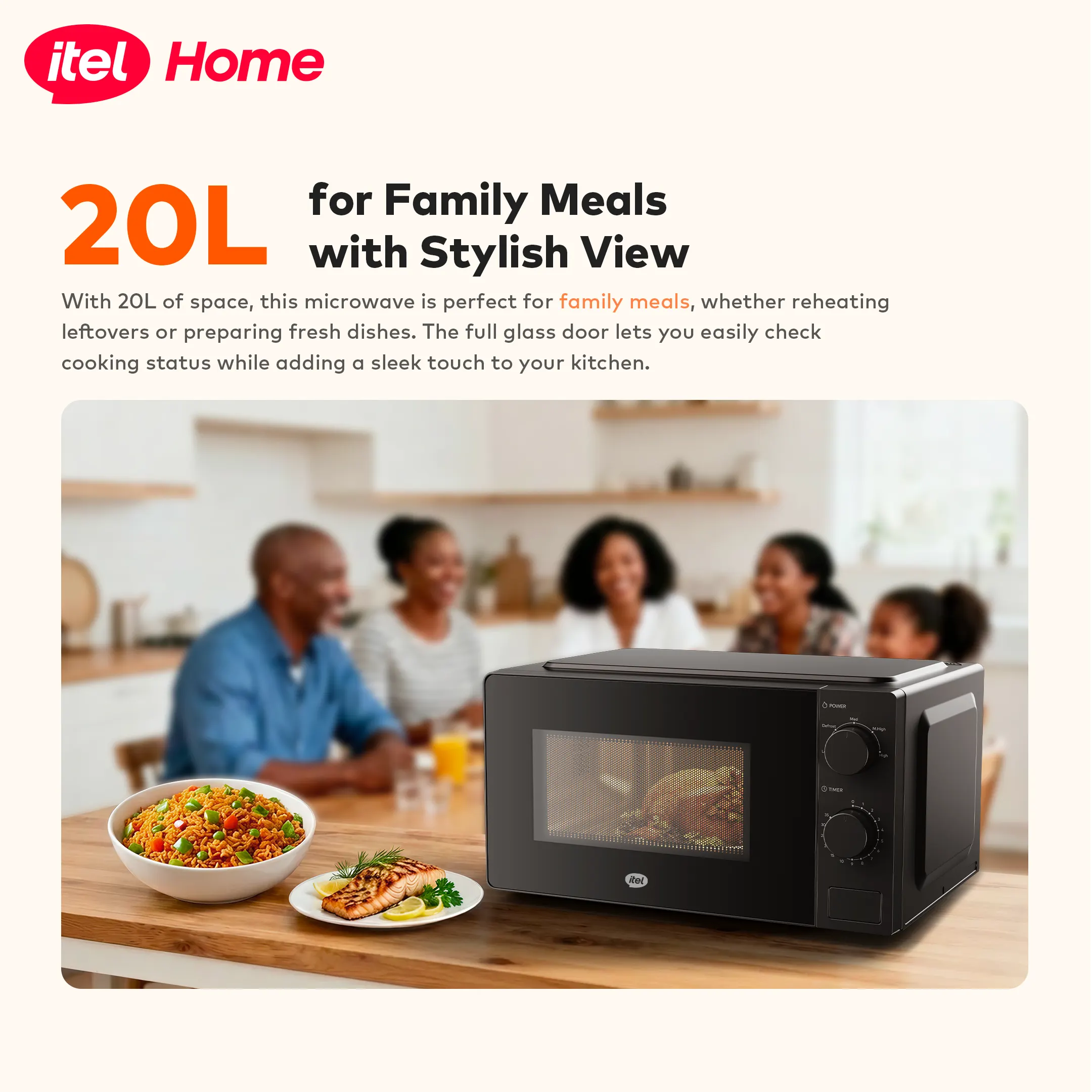 itel 20L Microwave Oven IMWO-M001 5 Power Levels Defrost Function 35 Min Timer 8