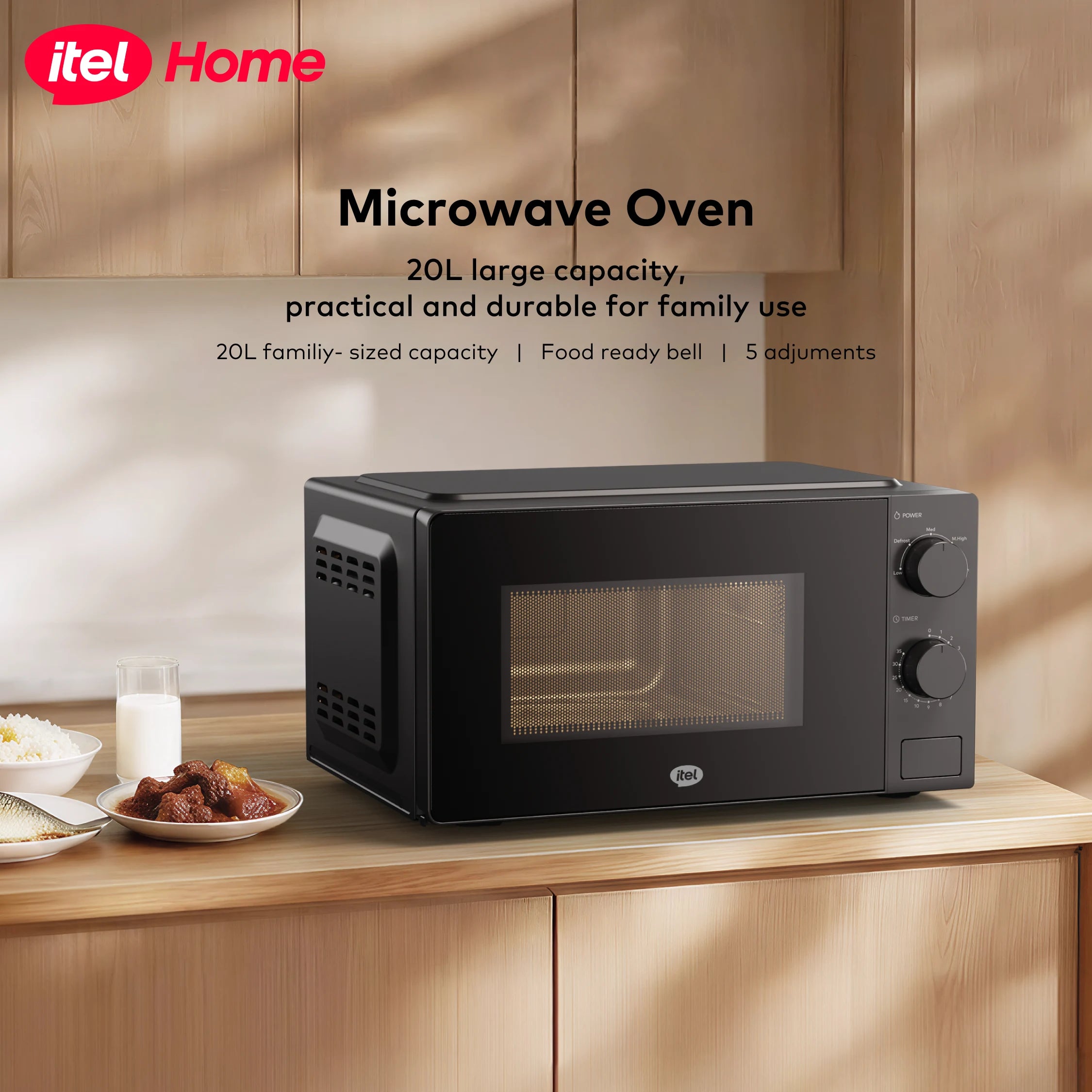itel 20L Microwave Oven IMWO-M001 5 Power Levels Defrost Function 35 Min Timer 5