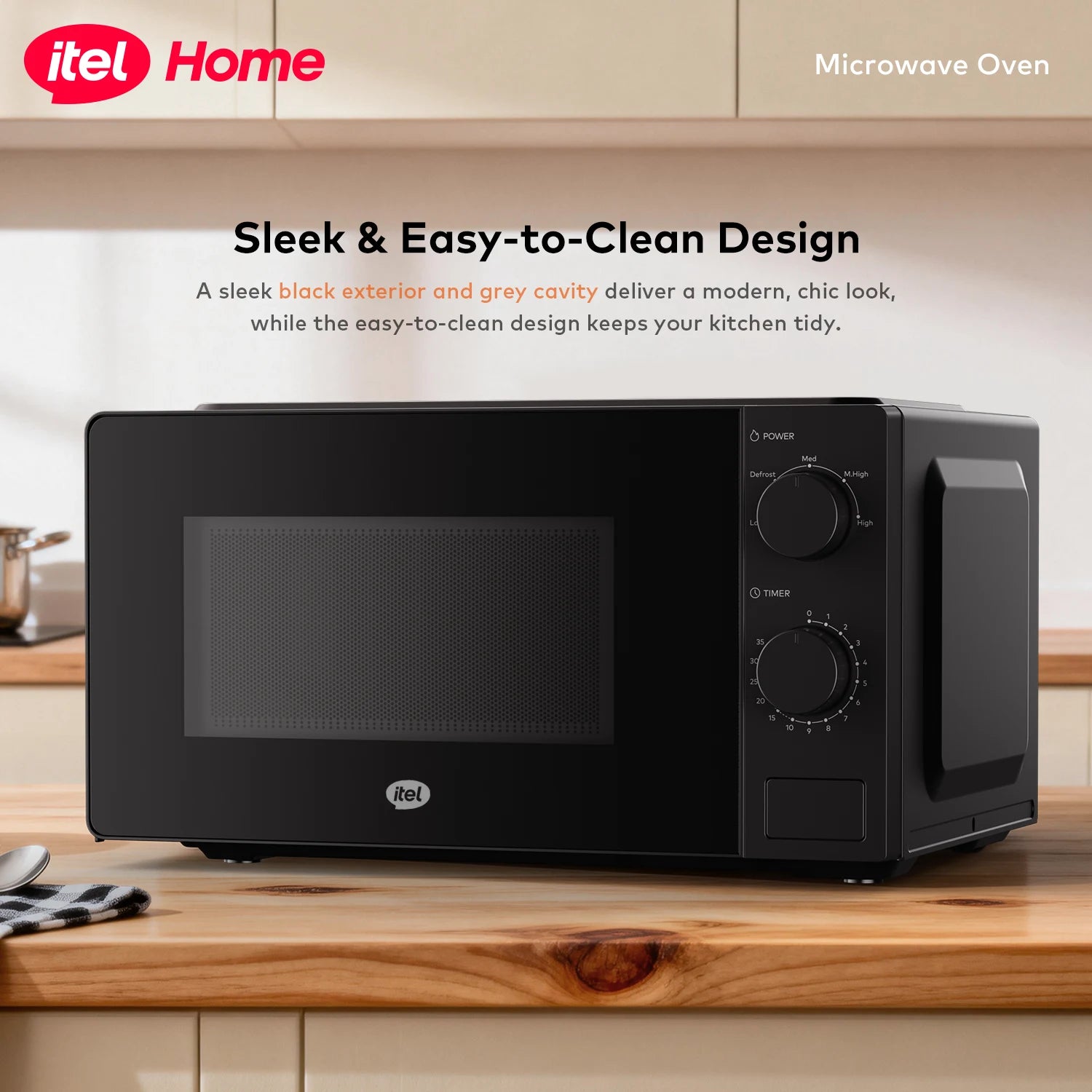 itel 20L Microwave Oven IMWO-M001 5 Power Levels Defrost Function 35 Min Timer 9