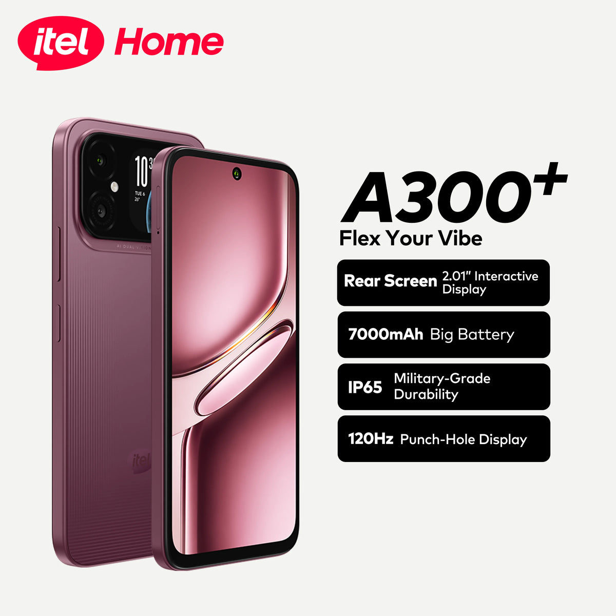 itel A300+ Smartphone with 7000mAh Battery, 2.01″ Rear Display & 120Hz Screen